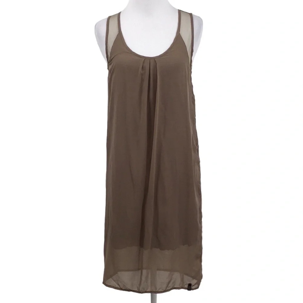 Rudsak Shift Dress Womens XS Tan Sleeveless Sheer Summer Minimalist Contemporary